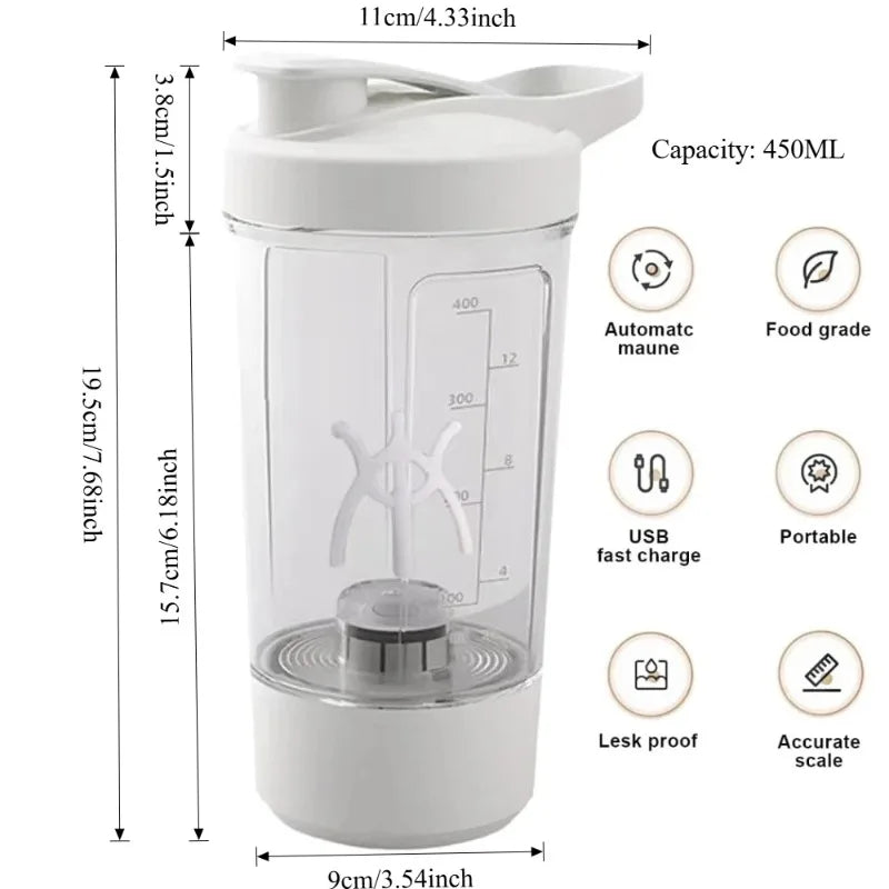 Taza Mezcladora Eléctrica Automática USB - Batidora Portátil 400ml para Proteínas y Batidos - zyntrixe