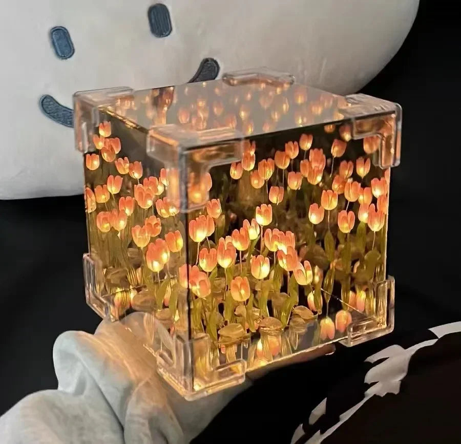 Kit DIY Lámpara Nocturna Tulipanes 3D en Cubo - Regalo Romántico Creativo - zyntrixe