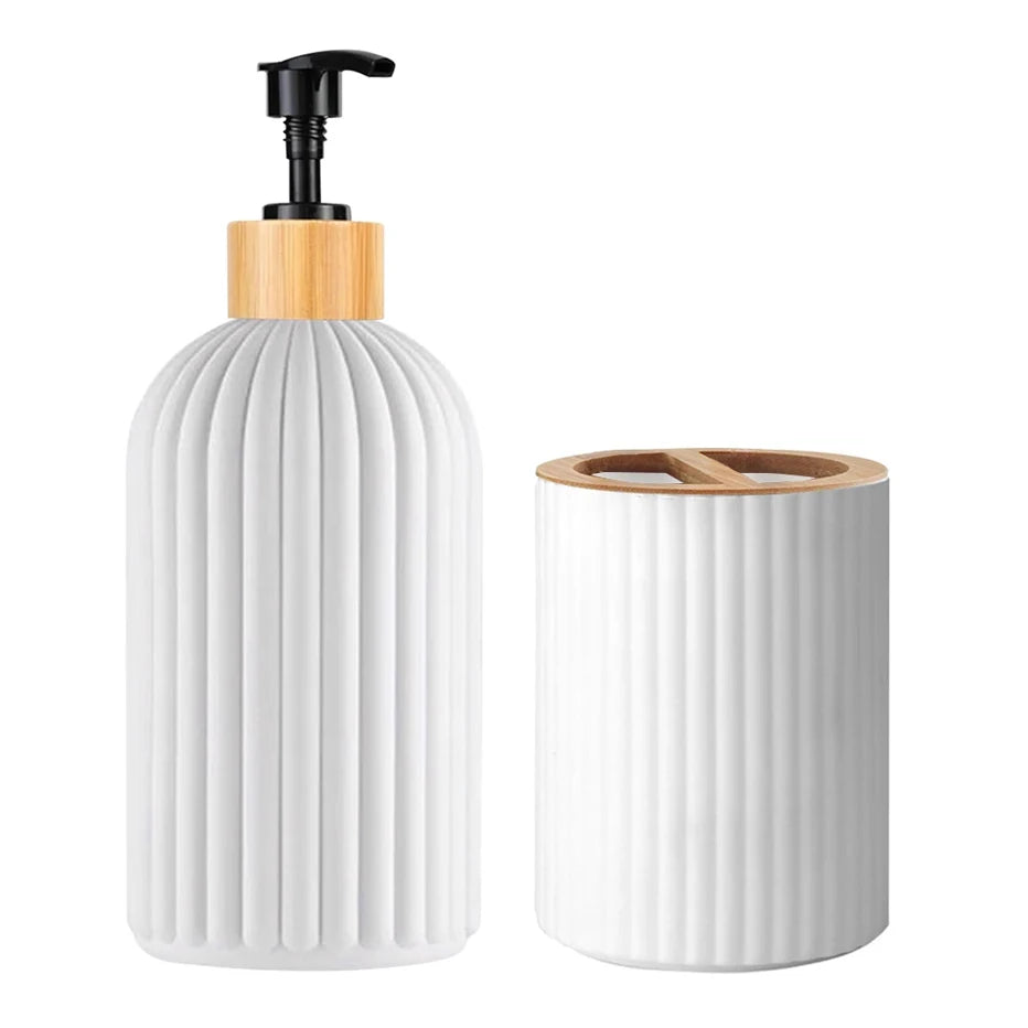 Organizador de Baño 3 en 1 - Dispensador Jabón, Porta Cepillos y Algodones - zyntrixe