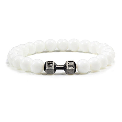 Pulsera de Piedra Volcánica Natural - Diseño Fitness con Charm de Mancuerna