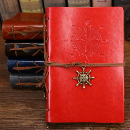 Vintage Leather Travel Journal - Spiral Notebook with Pirate Anchor Design - zyntrixe