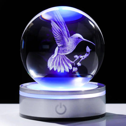 Bola Cristal 3D Colibrí LED Decorativa