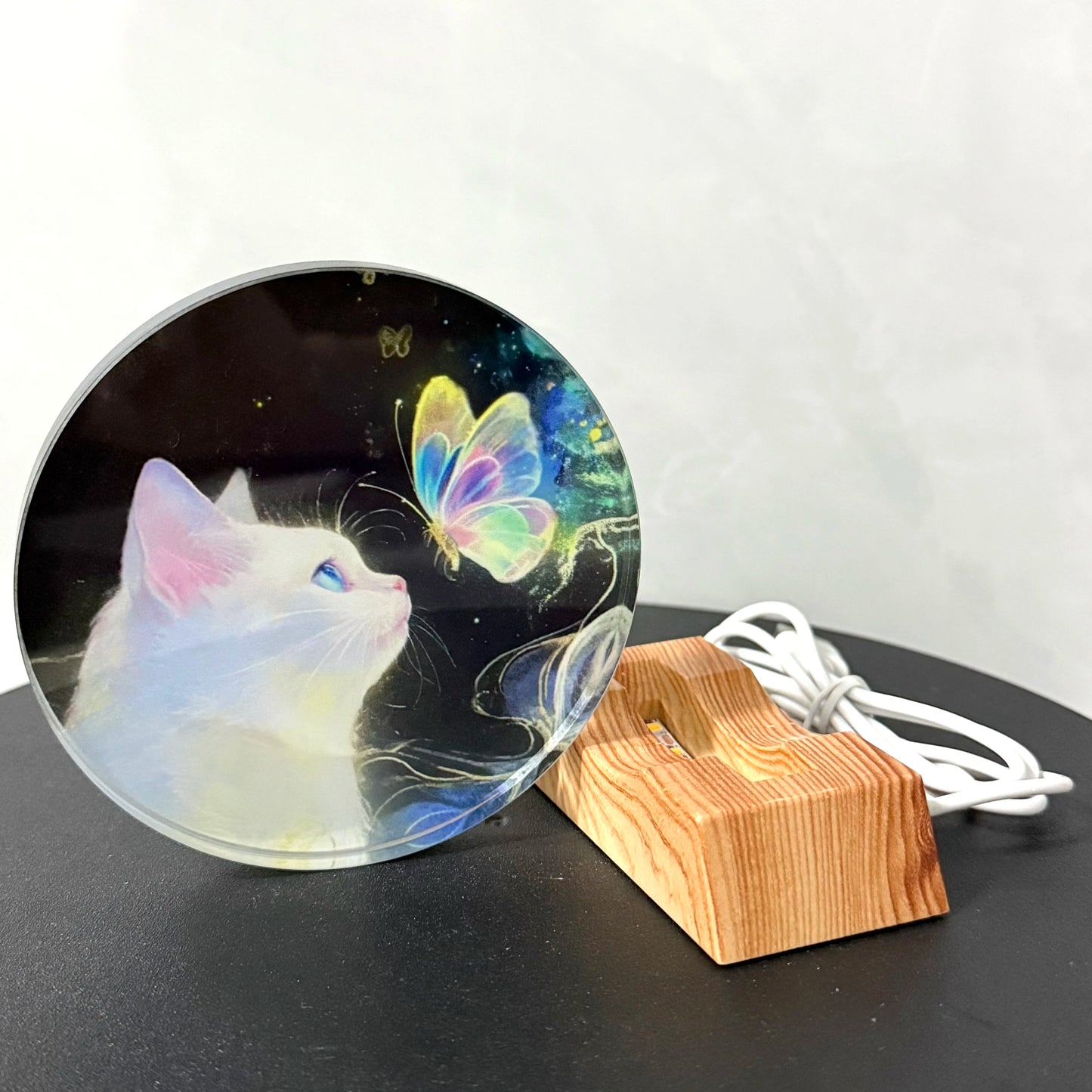 Luz Nocturna Gato Mariposa Cristal LED