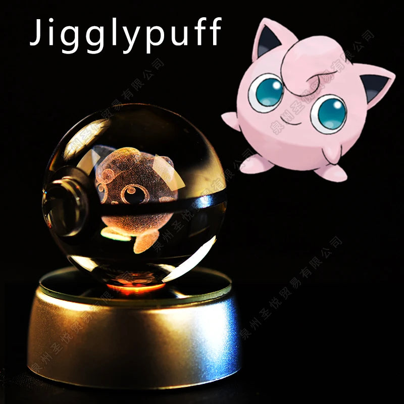 Pokemon 3D Crystal Ball Night Light - Pikachu Gengar Mewtwo LED Lamp with Rotating Base