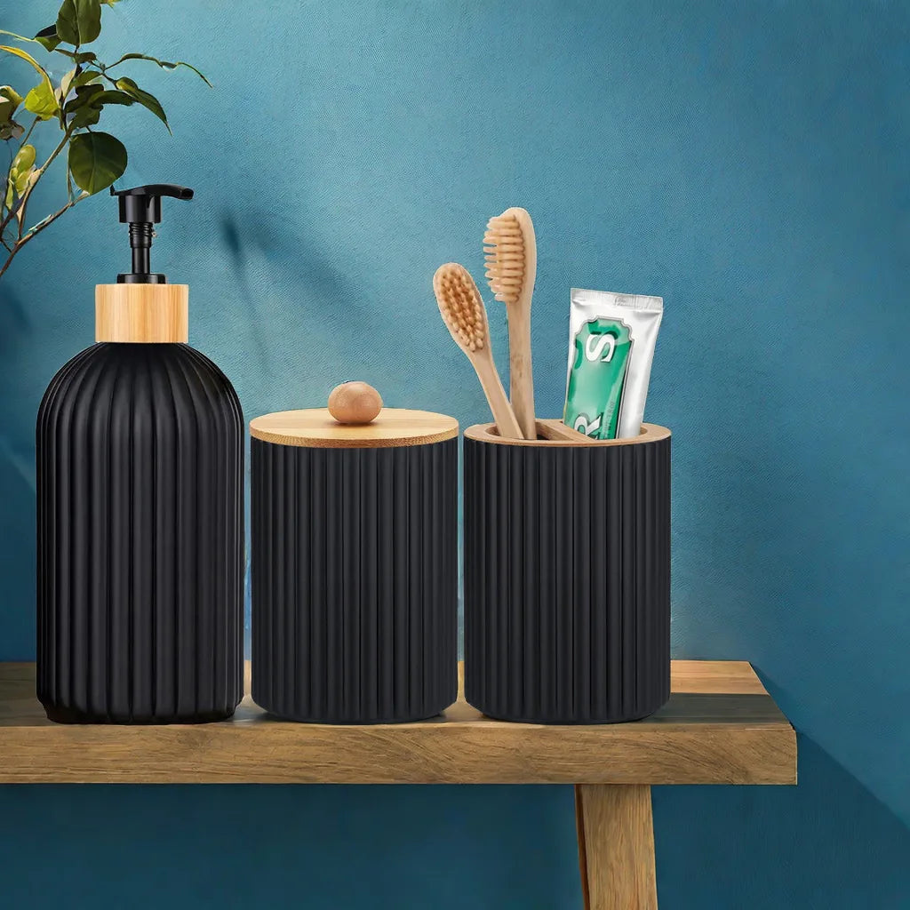Organizador de Baño 3 en 1 - Dispensador Jabón, Porta Cepillos y Algodones - zyntrixe