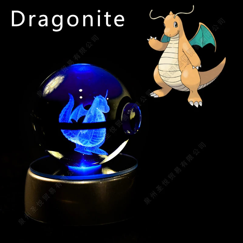Pokemon 3D Crystal Ball Night Light - Pikachu Gengar Mewtwo LED Lamp with Rotating Base