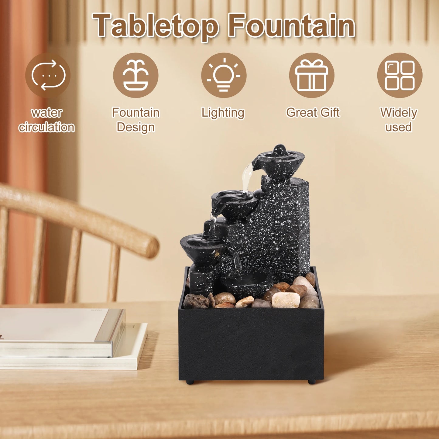 Fuente de Agua Decorativa con Luces LED - Cascada de Mesa para Relajación y Meditación