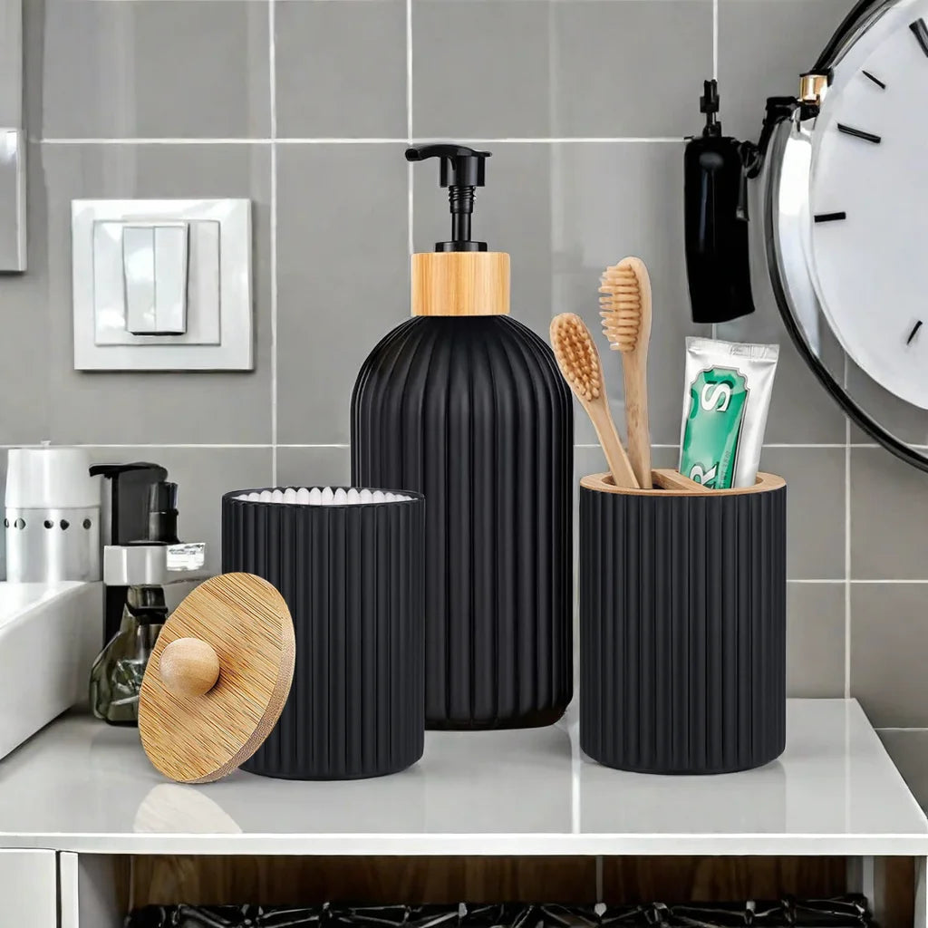 Organizador de Baño 3 en 1 - Dispensador Jabón, Porta Cepillos y Algodones - zyntrixe
