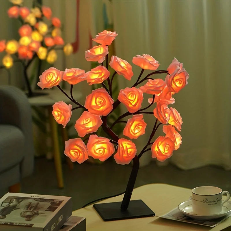 Lámpara Árbol Rosas LED USB Romántica