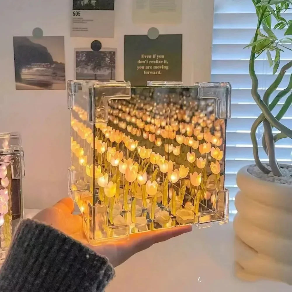 Kit DIY Lámpara Nocturna Tulipanes 3D en Cubo - Regalo Romántico Creativo - zyntrixe