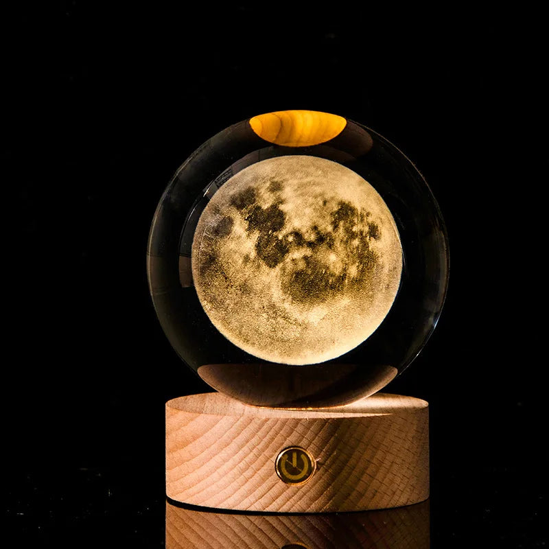 Bola de Cristal 3D Sistema Solar con Luz LED 6cm/8cm - Decoración Astronómica - zyntrixe
