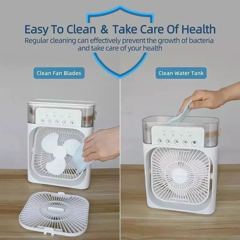 Ventilador 3 en 1 con Aire Acondicionado - Mini Enfriador Humidificador Luz LED - zyntrixe