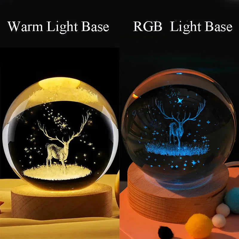 Bola de Cristal 3D con Luz LED - Sistema Solar Grabado con Láser - zyntrixe