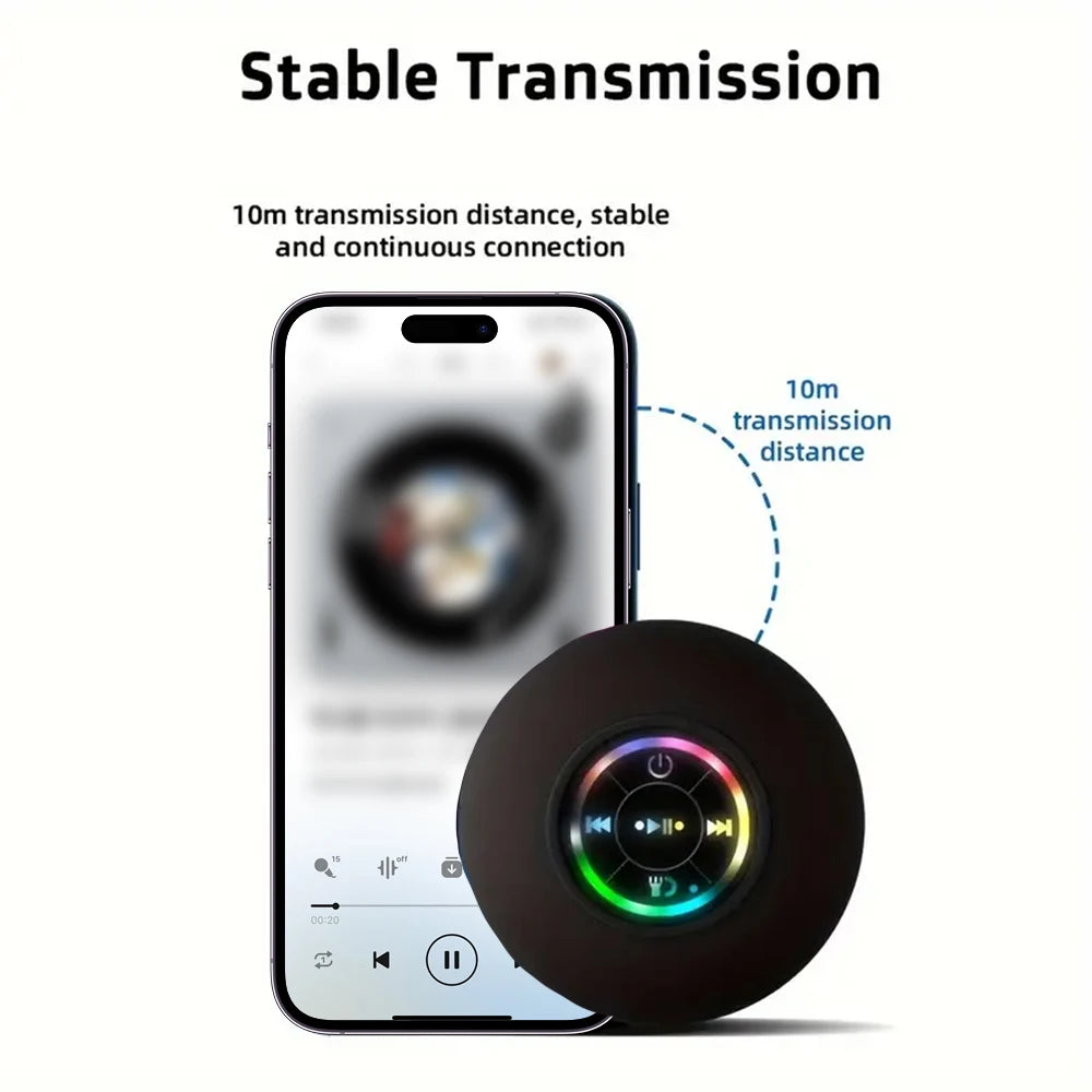 Portable Wireless Bluetooth Speaker IPX4 Waterproof with LED Light - Suction Cup for Bathroom & Outdoor