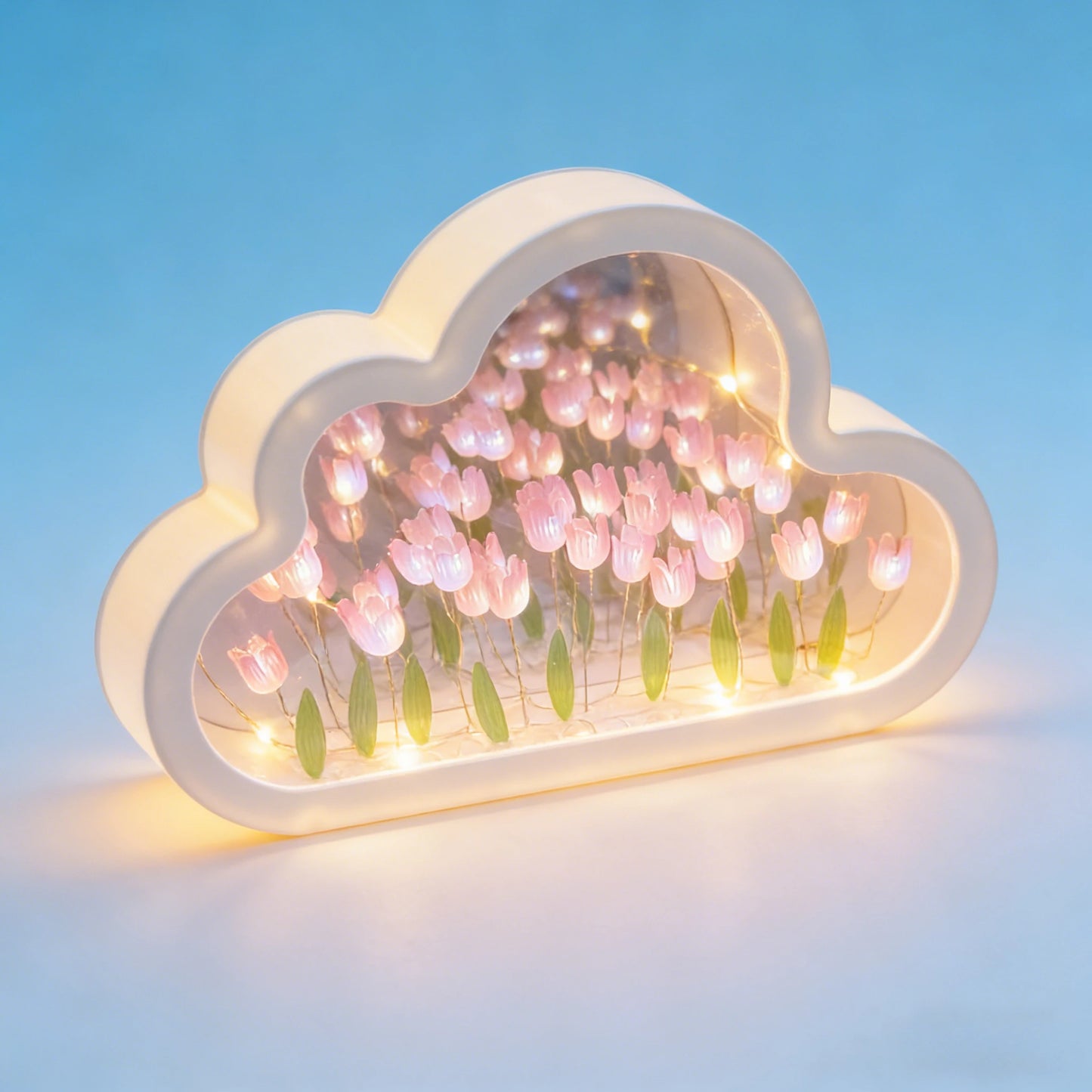 DIY Cloud Mirror Tulip Lamp - Glass Night Light with Photo Frame - zyntrixe