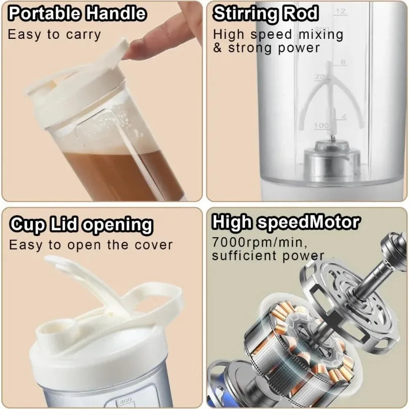 Taza Mezcladora Eléctrica Automática USB - Batidora Portátil 400ml para Proteínas y Batidos - zyntrixe