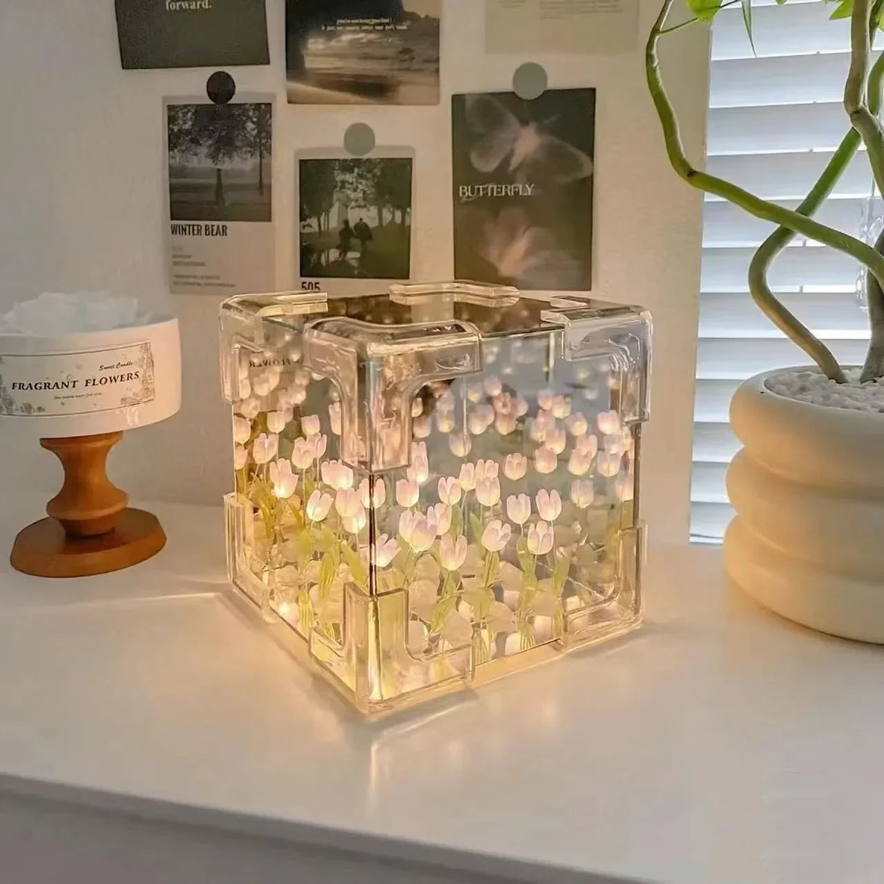 Kit DIY Lámpara Nocturna Tulipanes 3D en Cubo - Regalo Romántico Creativo - zyntrixe