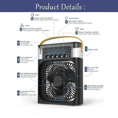 Ventilador 3 en 1 con Aire Acondicionado - Mini Enfriador Humidificador Luz LED - zyntrixe