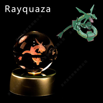 Pokemon 3D Crystal Ball Night Light - Pikachu Gengar Mewtwo LED Lamp with Rotating Base