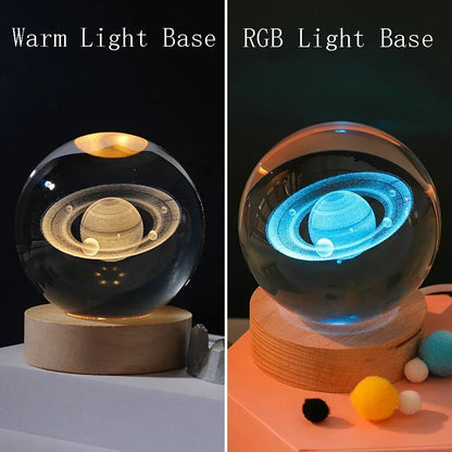 Bola de Cristal 3D con Luz LED - Sistema Solar Grabado con Láser - zyntrixe