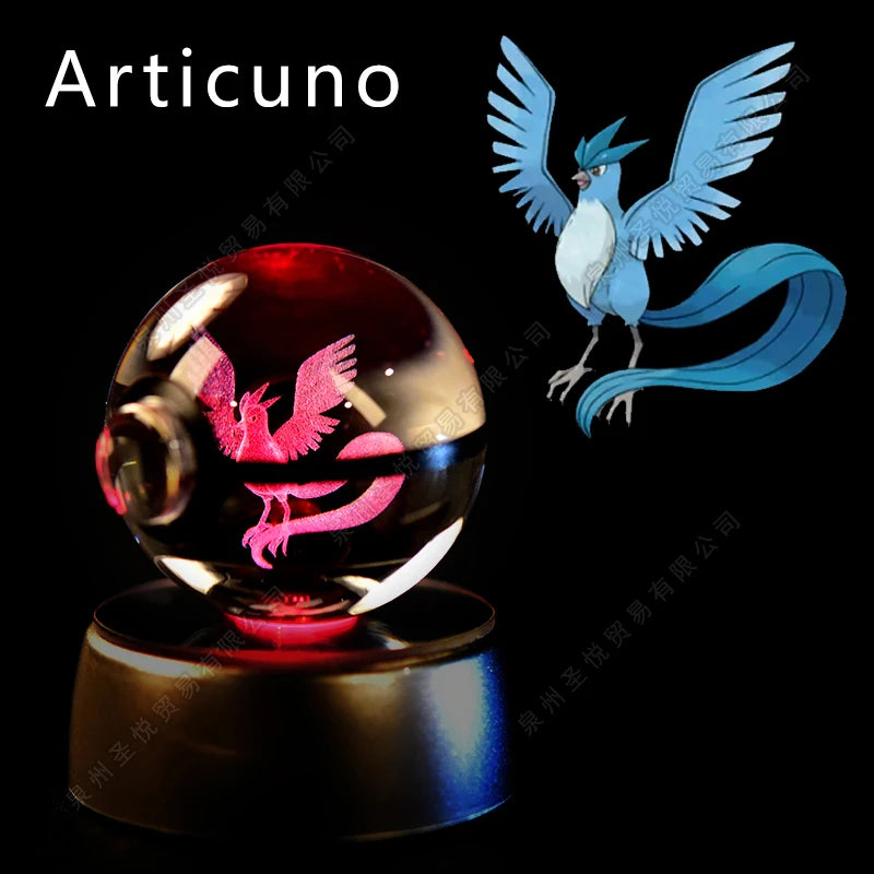 Pokemon 3D Crystal Ball Night Light - Pikachu Gengar Mewtwo LED Lamp with Rotating Base