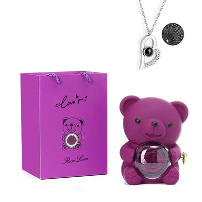 Rosa Eterna Preservada con Osito en Caja - Regalo Romántico Aniversario Boda - zyntrixe