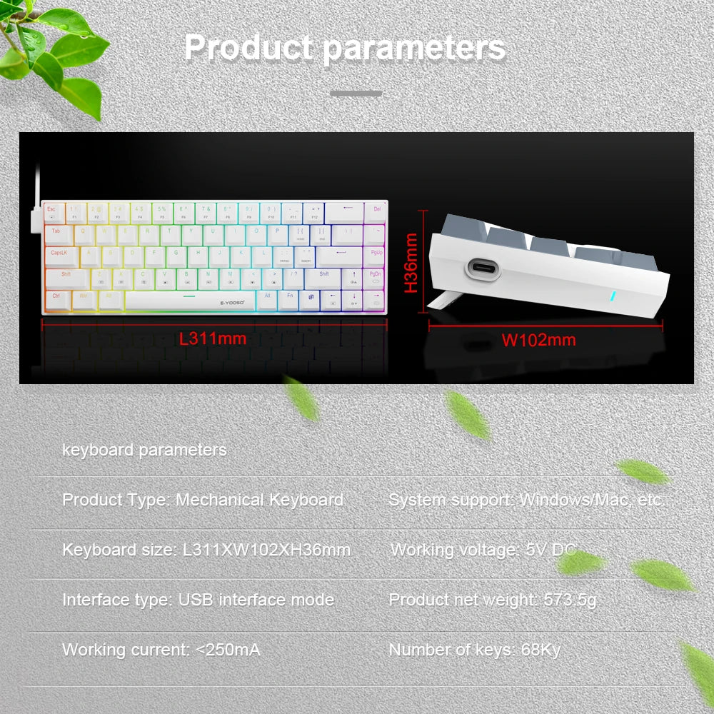 E-YOOSO Z686 RGB Mechanical Gaming Keyboard - 68 Keys - Hot Swap Red Switch - zyntrixe