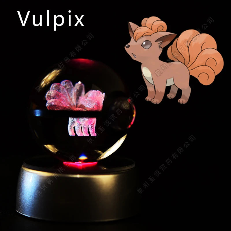 Pokemon 3D Crystal Ball Night Light - Pikachu Gengar Mewtwo LED Lamp with Rotating Base