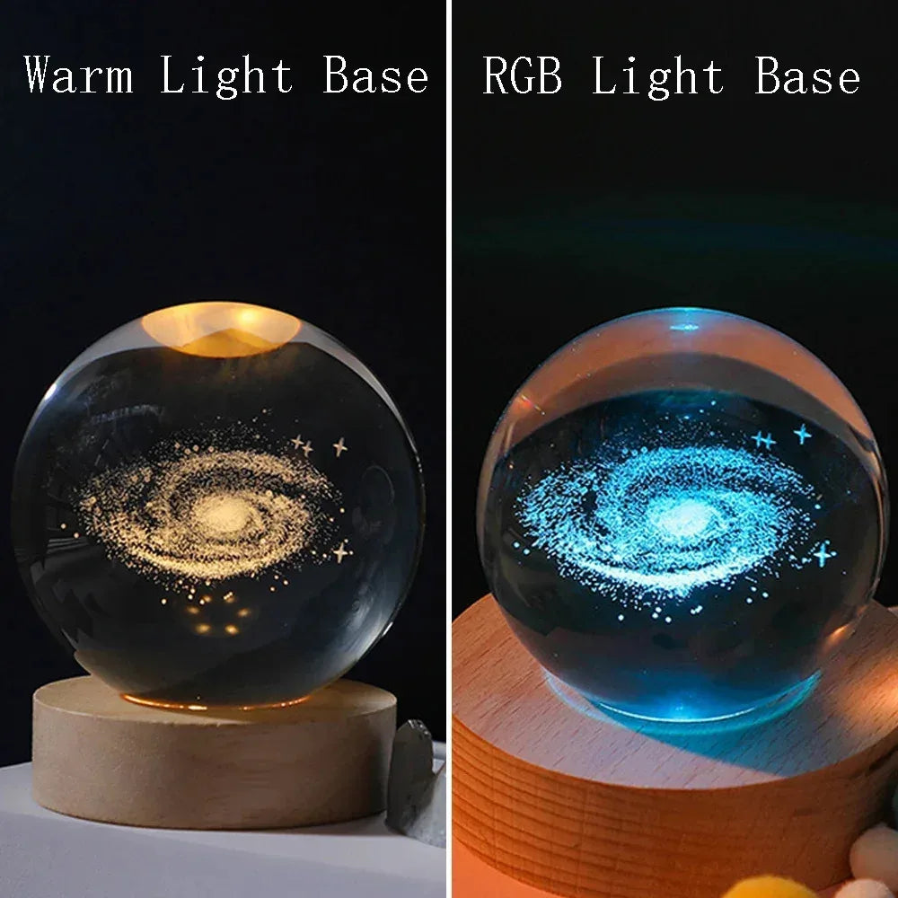 Bola de Cristal 3D con Luz LED - Sistema Solar Grabado con Láser - zyntrixe