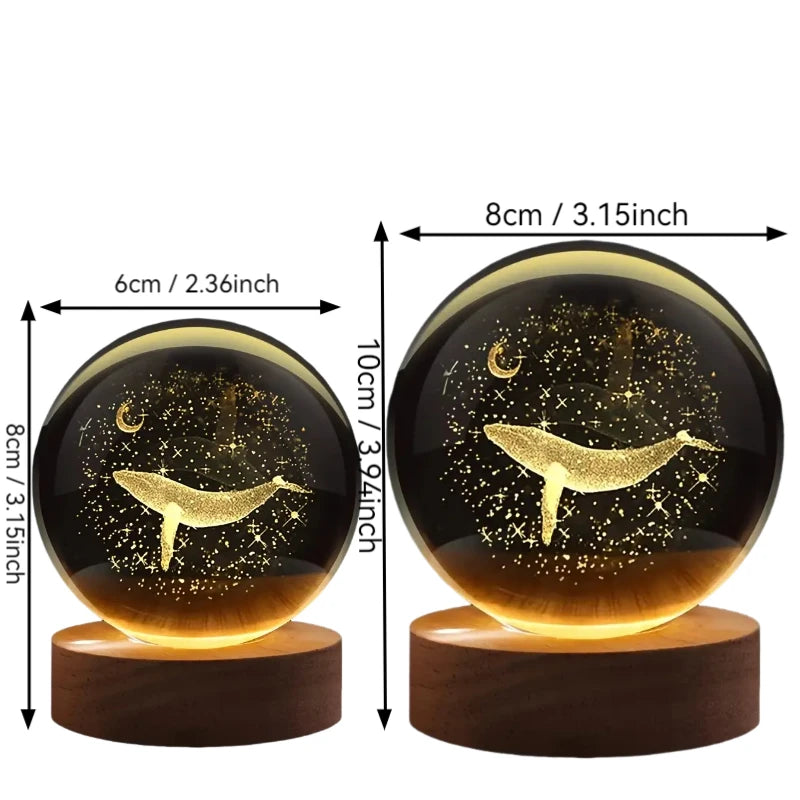 Bola de Cristal 3D Luna y Ballena con Luz LED - Decoración Moderna - zyntrixe