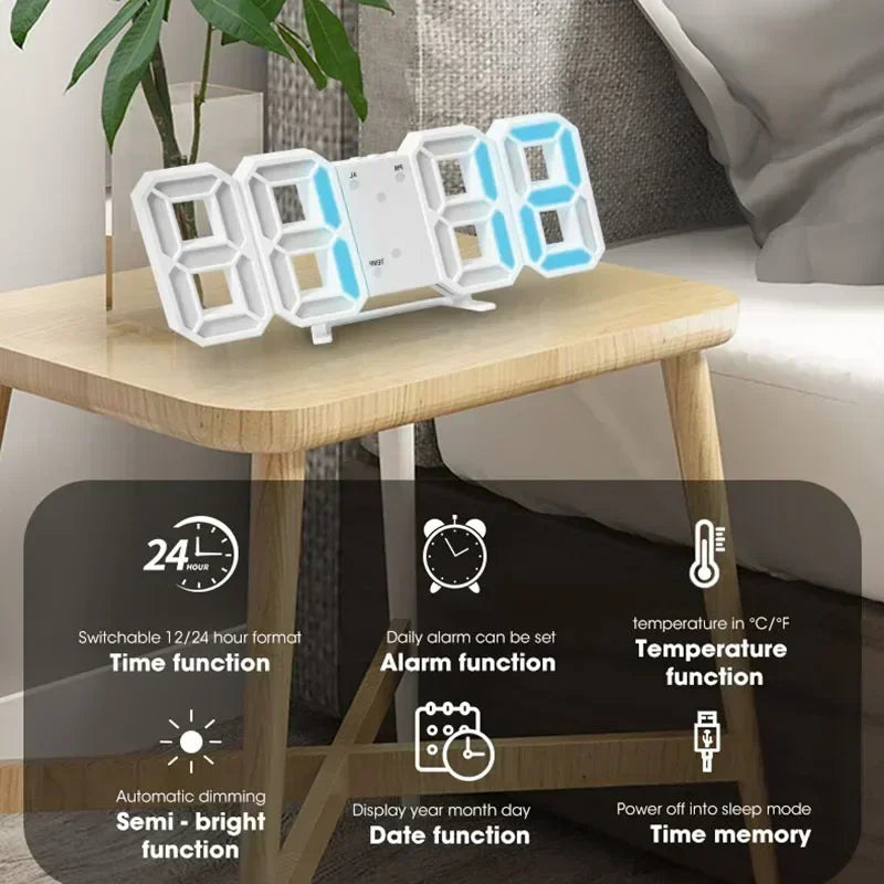 Reloj Despertador Digital LED 3D - Alarma Pared Temperatura Fecha Hogar Oficina - zyntrixe