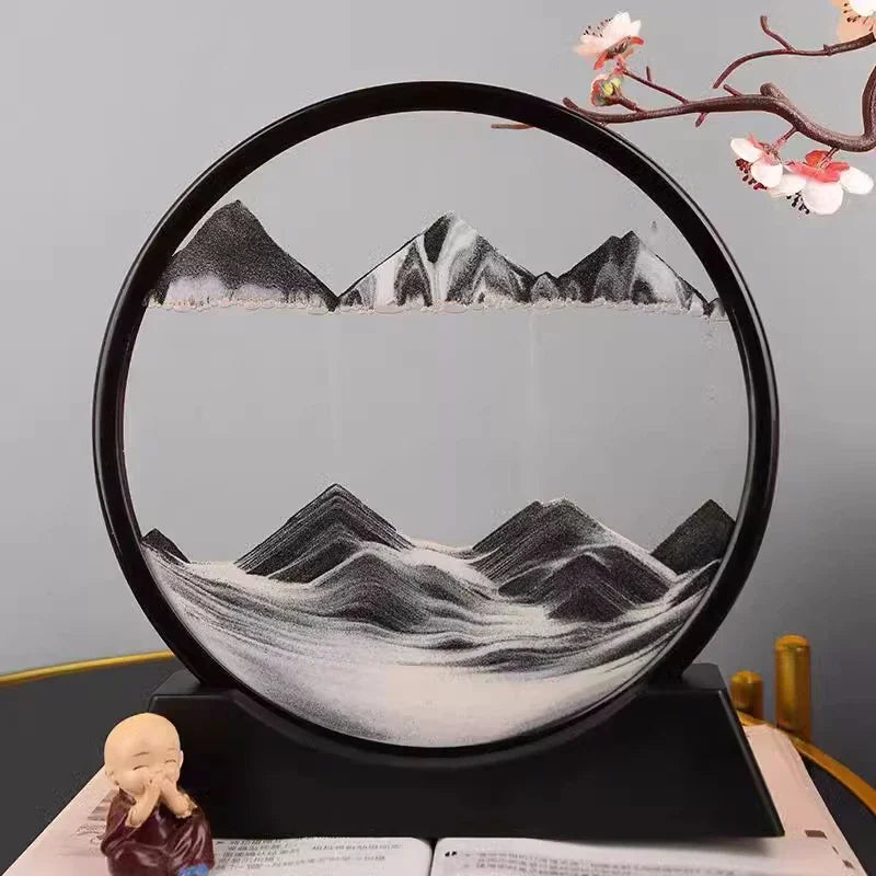 3D Moving Sand Art Picture - Round Glass Deep Sea Sandscape Hourglass Home Office Decor Gift - zyntrixe