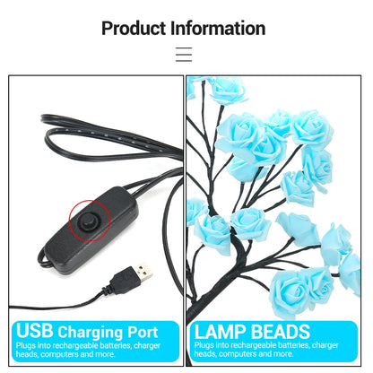 Lámpara Árbol Rosas LED USB Romántica