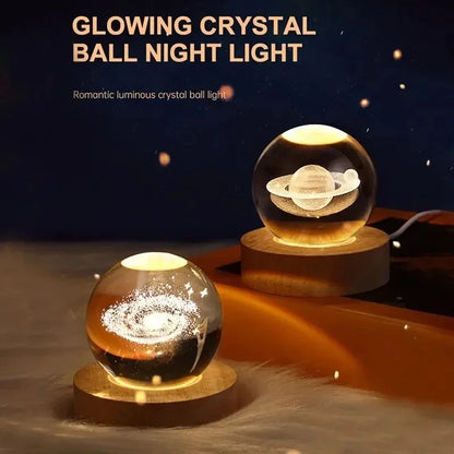 Bola de Cristal 3D con Luz LED - Sistema Solar Grabado con Láser - zyntrixe