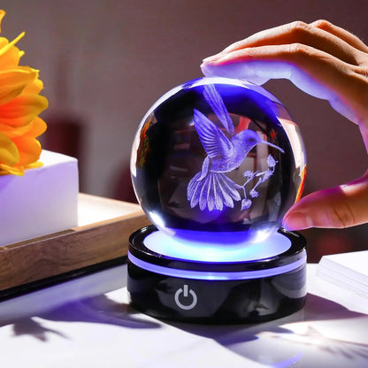 Bola Cristal 3D Colibrí LED Decorativa