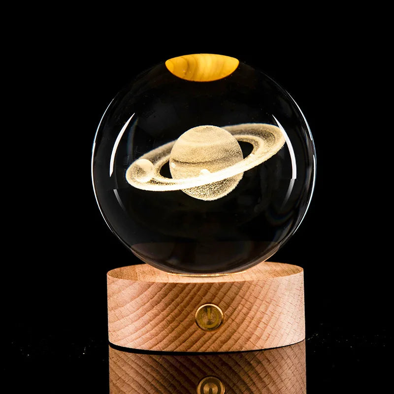 Bola de Cristal 3D Sistema Solar con Luz LED 6cm/8cm - Decoración Astronómica - zyntrixe