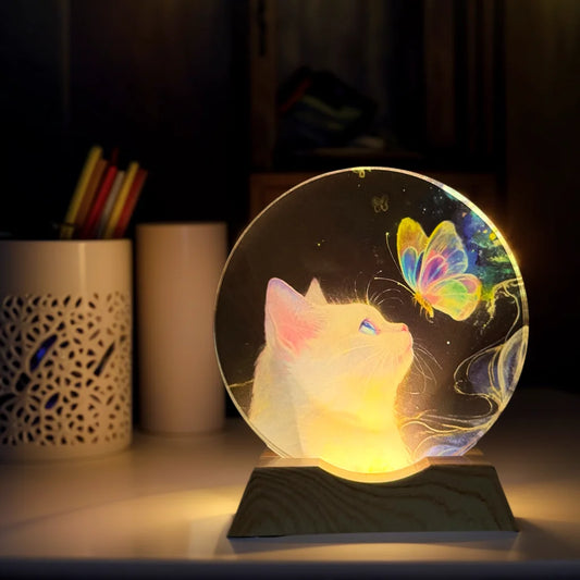 Luz Nocturna Gato Mariposa Cristal LED