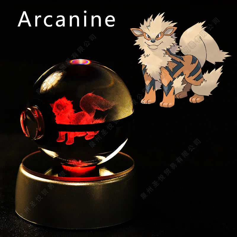 Pokemon 3D Crystal Ball Night Light - Pikachu Gengar Mewtwo LED Lamp with Rotating Base