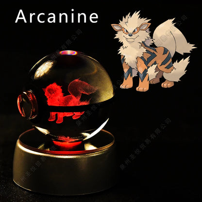 Pokemon 3D Crystal Ball Night Light - Pikachu Gengar Mewtwo LED Lamp with Rotating Base