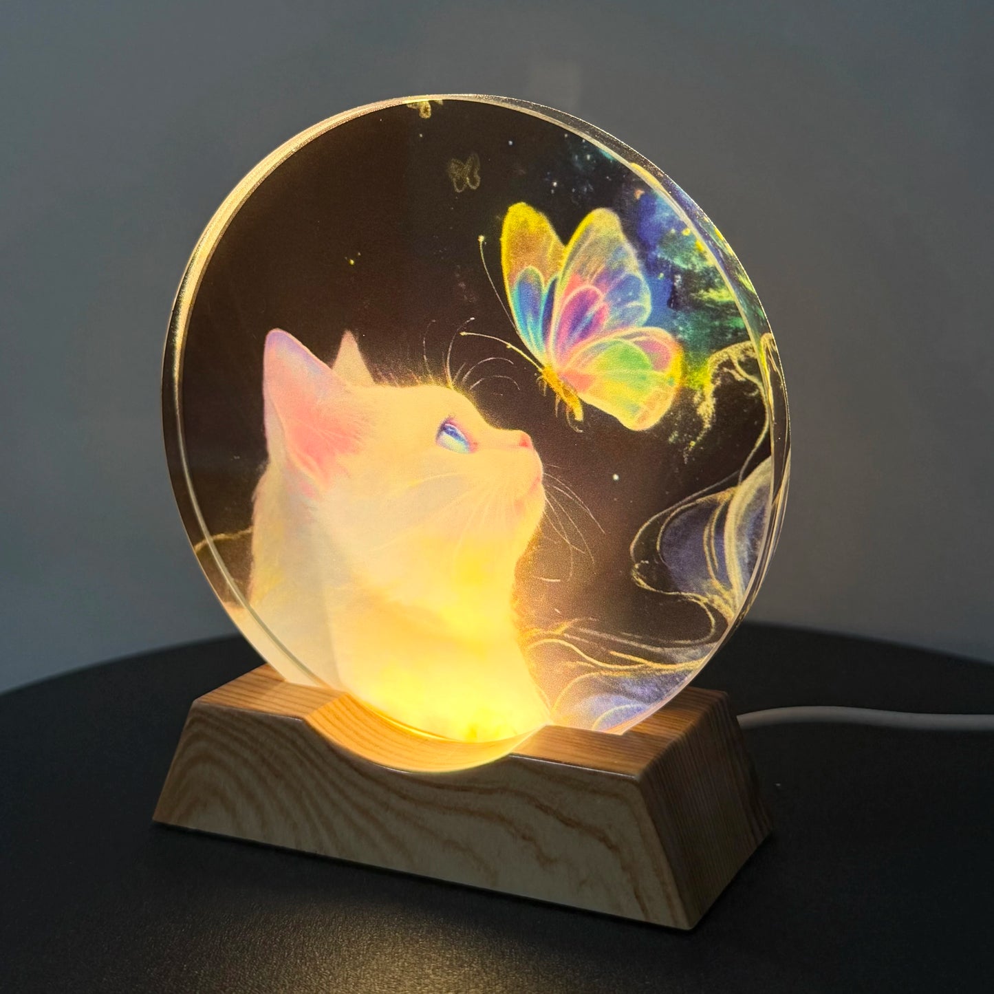 Luz Nocturna Gato Mariposa Cristal LED