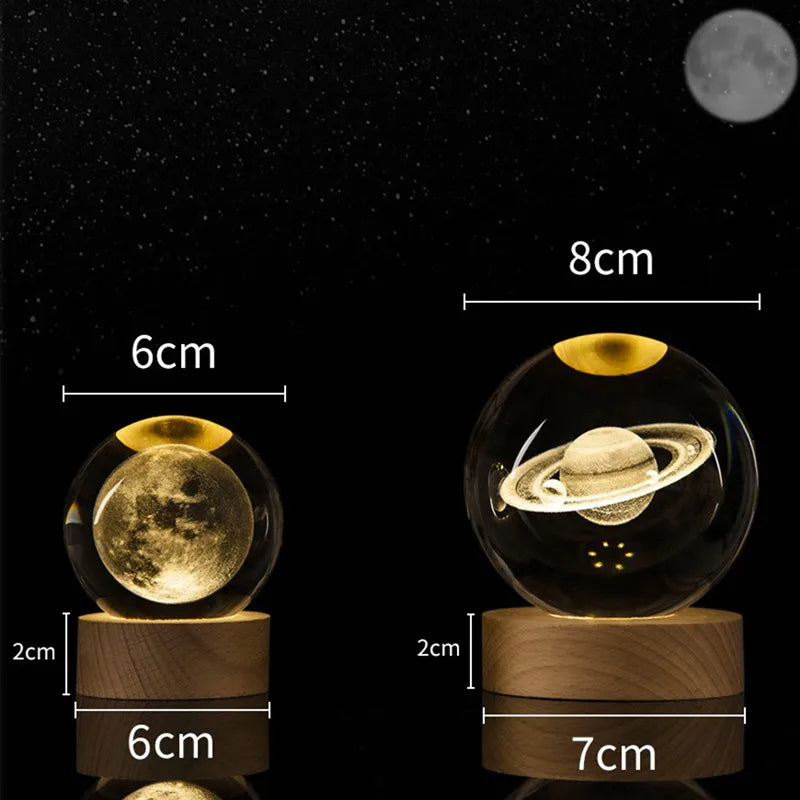 Bola de Cristal 3D Sistema Solar con Luz LED 6cm/8cm - Decoración Astronómica - zyntrixe