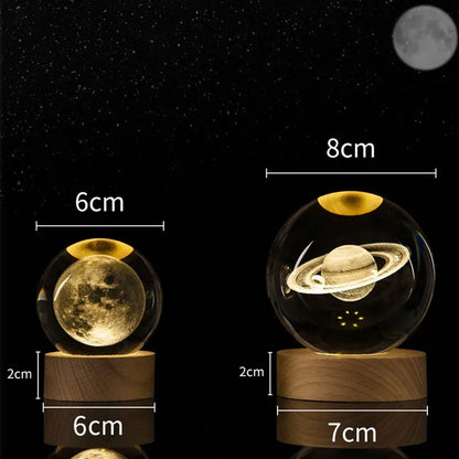 Bola de Cristal 3D Sistema Solar con Luz LED 6cm/8cm - Decoración Astronómica - zyntrixe
