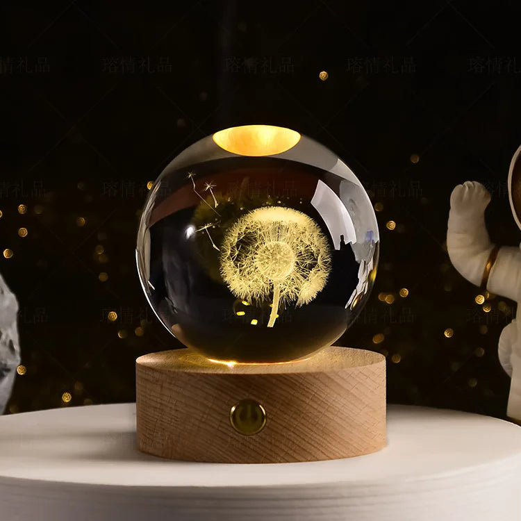 Bola Cristal Grabado Láser Base LED