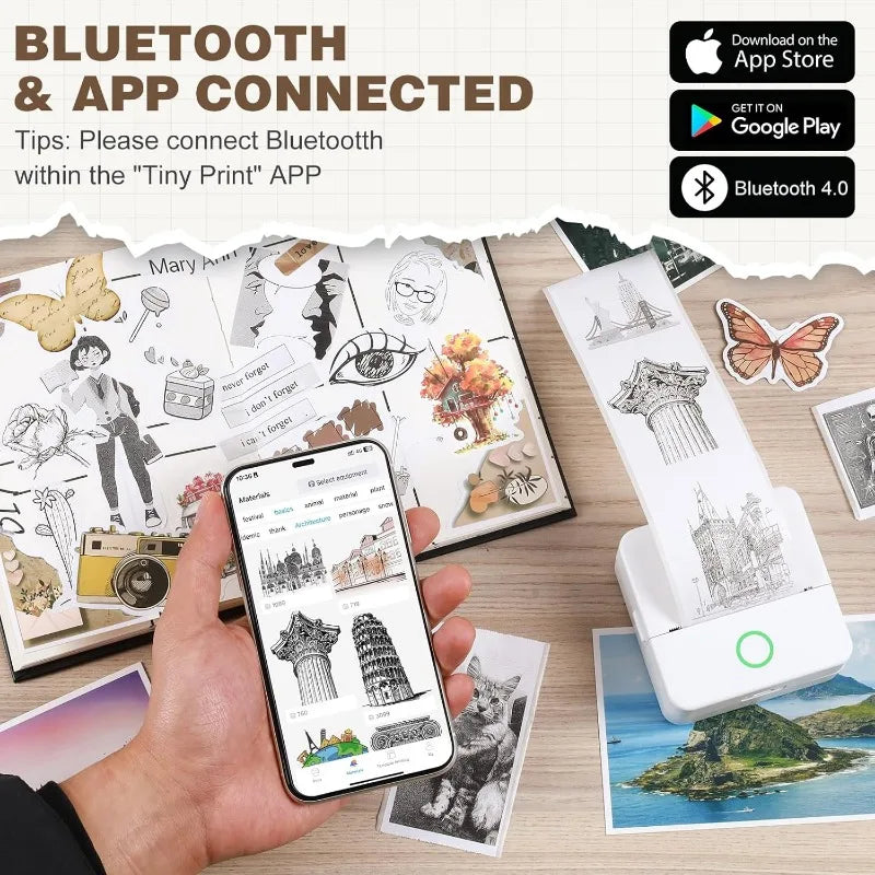 Mini Impresora Térmica Portátil Bluetooth 57mm - Sin Tinta Stickers Fotos DIY - zyntrixe