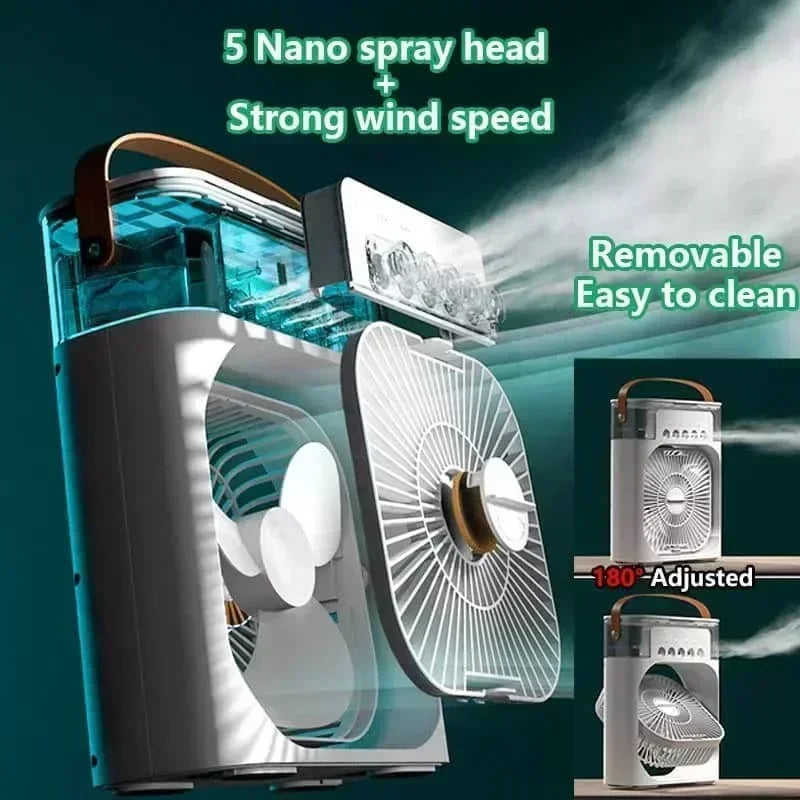 Ventilador 3 en 1 con Aire Acondicionado - Mini Enfriador Humidificador Luz LED - zyntrixe