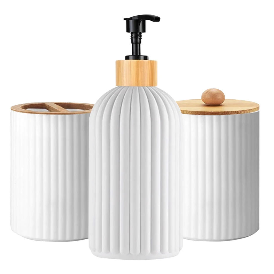 Organizador de Baño 3 en 1 - Dispensador Jabón, Porta Cepillos y Algodones - zyntrixe