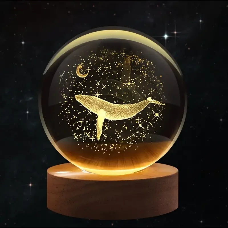 Bola de Cristal 3D Luna y Ballena con Luz LED - Decoración Moderna - zyntrixe