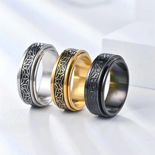 Anillo Vikingo Celta Giratorio Antiestres - Acero Inoxidable Hombre - zyntrixe