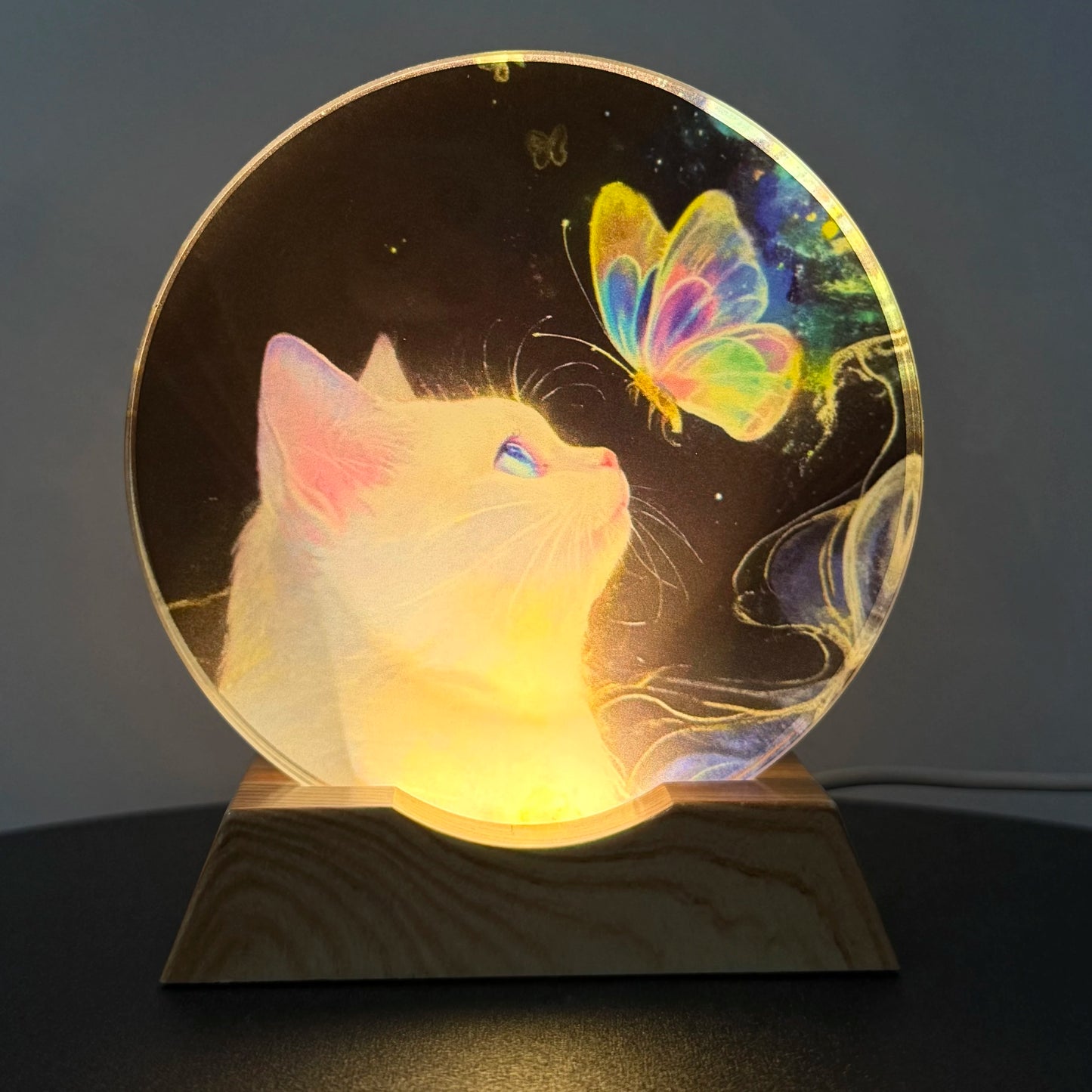 Luz Nocturna Gato Mariposa Cristal LED