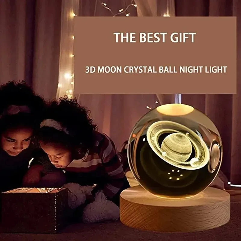 Bola de Cristal 3D con Luz LED - Sistema Solar Grabado con Láser - zyntrixe